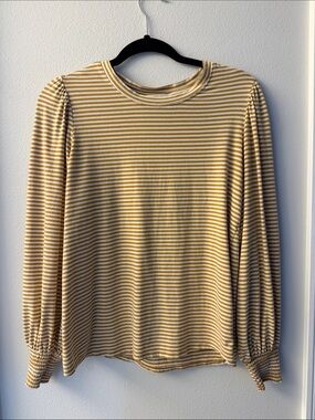 Lauren Conrad Striped Mustard & White Long Sleeve Top (M)